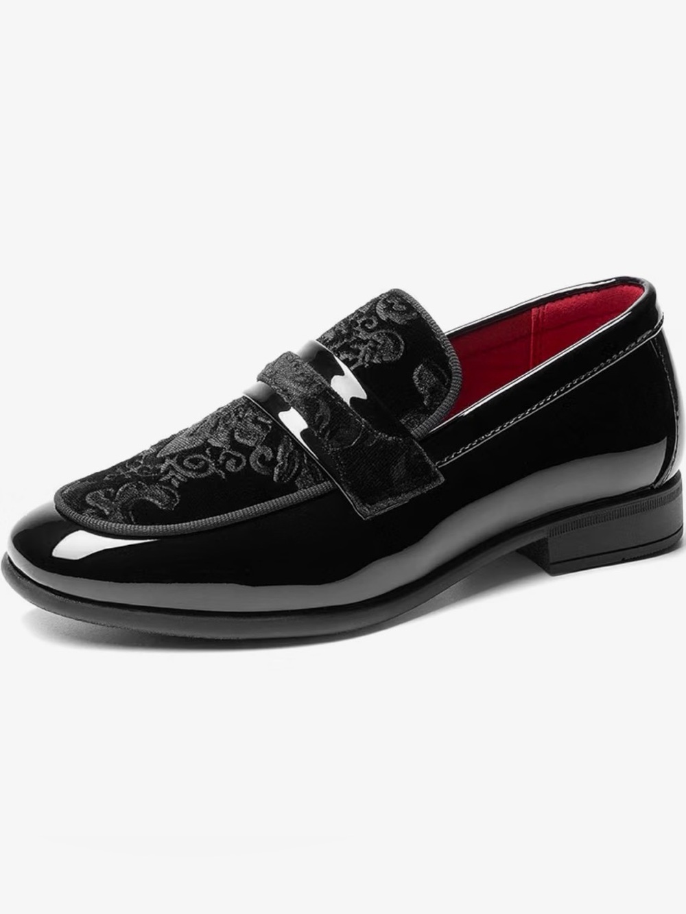 Velvet & Faux Patent Leather Loafers Tuxedo Dress Shoes